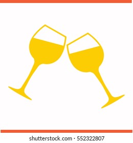 Wineglasses vector yellow icon on white background. Wineglasses symbol stock bitmap illustration. Business picture.