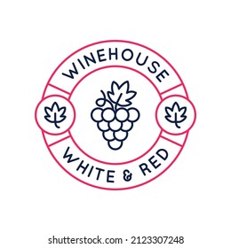 Winehouse logo. Circle icon with cluster of grapes designed for vineyards, wineries, wine shops and stores. Vector illustration