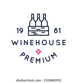 Winehouse logo, icon. Wine bottles designed for vineyards, wineries, wine shops and stores. Vector illustration