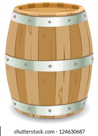 Winemaker Barrel/ Illustration of a cartoon winemaker or cellar man wooden barrel with iron strapping and nails for grape wine harvesting