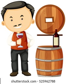 Winemaker holding glass of wine illustration