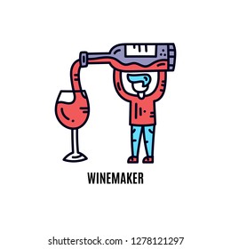 Winemaker icon. Colored hand drawn vector illustration