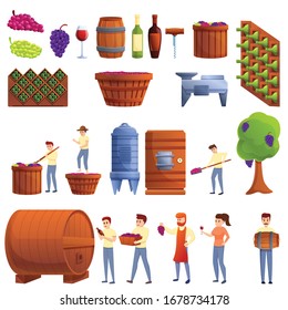 Winemaker icons set. Cartoon set of winemaker vector icons for web design