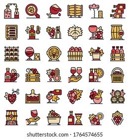 Winemaker icons set. Outline set of winemaker vector icons thin line color flat isolated on white