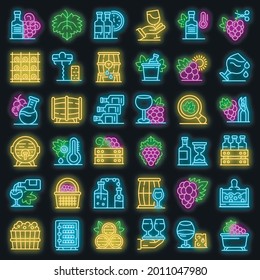 Winemaker icons set. Outline set of winemaker vector icons neon color on black