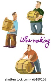 wine-makers with barrels