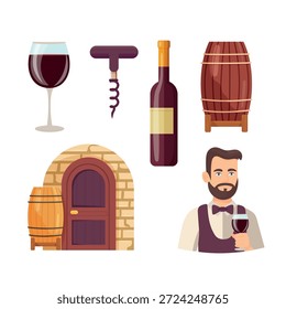 Winemaking. Flat vector clipart, illustration with isolated background.