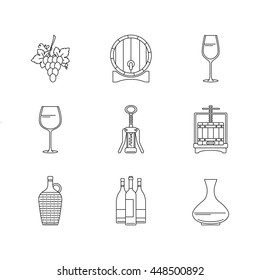 Wine-making icons set on white background. Collection of modern line style design element. Vector illustration, can be used for web page, banner, info graphics