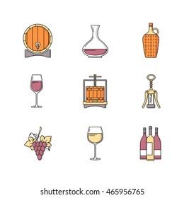 Winemaking icons set on white background. Collection of modern flat style design element. Vector illustration, can be used for web page, banner, info graphics