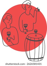 Vinificación. El proceso de elaboración del vino. Dibujo, grabado, tinta, arte lineal, Vector	
