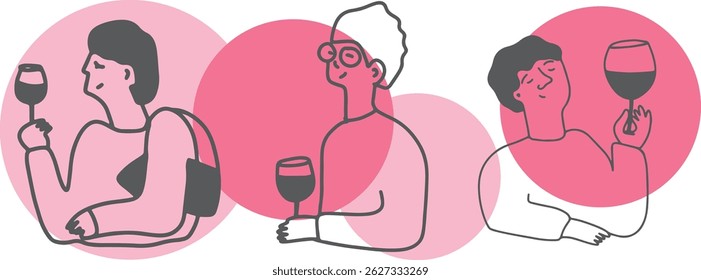 Vinificación. El proceso de elaboración del vino. Dibujo, grabado, tinta, arte lineal, Vector	

