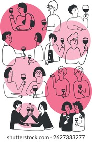 Winemaking. The process of making wine. Drawing, engraving, ink, line art, vector	
