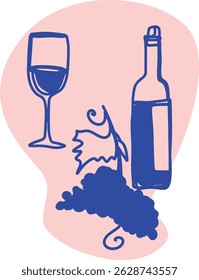 Winemaking. The process of making wine. Drawing, engraving, ink, line art, vector	
