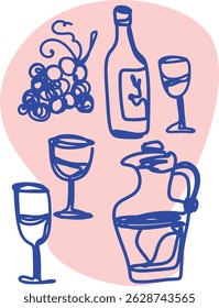 Winemaking. The process of making wine. Drawing, engraving, ink, line art, vector	
