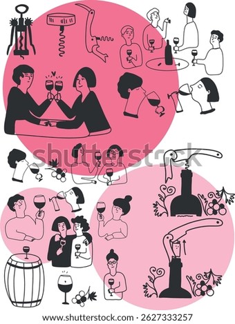 Winemaking. The process of making wine. Drawing, engraving, ink, line art, vector	

