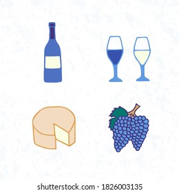 Winemaking vector illustration. A bottle of wine, glasses of red and white wine, grape, cheese illustration for design of flyers, posters, cards, sites. Doodle.