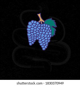 Winemaking vector illustration. A grape illustration on tne black background for design of flyers, posters, cards. Doodle.