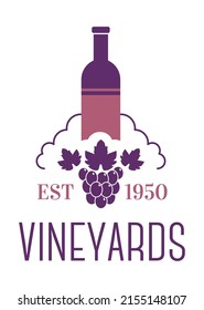 Winemaking and wine crafting, organic and natural ingredients for alcoholic beverages. Tasty fine drinks, restaurant or cafe menu. Emblem for package or logotype for product. Vector in flat style