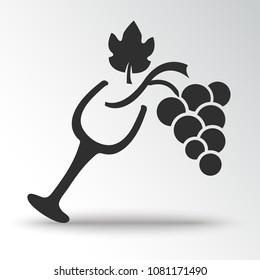 Winemaking. Wine glass and grapes. Black silhouette. Vector illustration