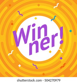 Winer sign. Congratulations win banner. Flat vector winner illustration. Victory ground with lines, rounded corners. Hipster winning card. Success design. Vector conquest illustration. The first place