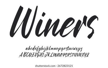 Winers Script Elegante Assinatura Tipo. Fonte da assinatura da letra isolada no plano de fundo. alfabeto de estilo do pincel. Letras do logotipo vetorial.
