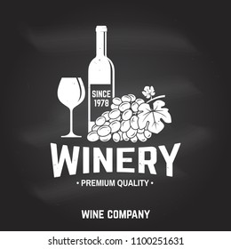 Winery badge, sign or label on the chalkboard. Vector illustration. Vintage design for winery company, shop, bar, pub, branding and restaurant business. Coaster for wine glasses