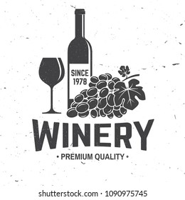 Winery badge, sign or label. Vector illustration. Vintage design for winery company, shop, bar, pub, branding and restaurant business. Coaster for wine glasses