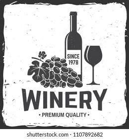 Winery badge, sign, template or label. Vector illustration. Vintage design for winery company, shop, bar, pub, branding and restaurant business. Coaster for wine glasses