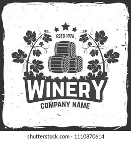 Winery company badge, sign or label. Vector illustration. Vintage design for winery company, bar, pub, shop, wine branding and restaurant business. Coaster for wine glasses