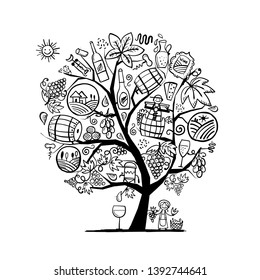 Winery concept, art tree design for coloring