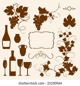 Winery design object silhouettes. Vector illustration.