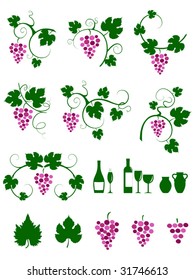 Winery design object silhouettes. Vector illustration.