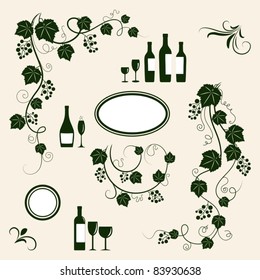 Winery design object silhouettes. Vector illustration.