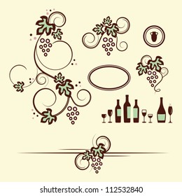 Winery design objects set. Vector illustration.