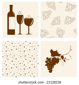Winery design. Vector illustration. Wine and grape objects and seamless backgrounds set.