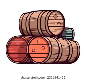 Winery equipment in barrel container, wine celebration icon