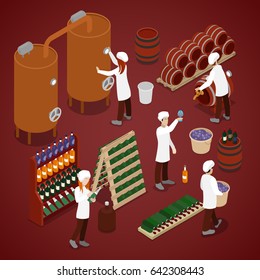 Winery Factory. Wine Production Line. Isometric Vector Flat 3d Illustration