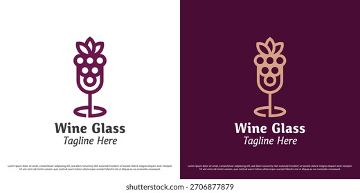 Winery glass logo design vector illustration. Fresh food wine glass bar silhouette. Simple minimal luxury elegant drink icon symbol.