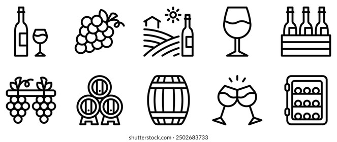 Winery Icon Set Elegant Line Style Collection for Wine Enthusiasts