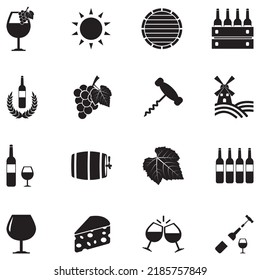 Winery Icons. Black Flat Design. Vector Illustration.