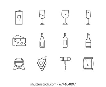 Winery line icons set. Wine and alcohol related icons.