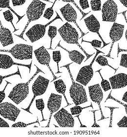 Winery theme seamless background, Wine glasses seamless pattern, vector, hand drawn lines textures used.