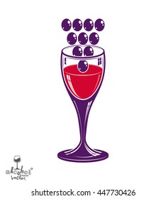 Winery theme vector illustration. Stylized wineglass with grapes cluster, racemation symbol best for use in advertising and graphic design.