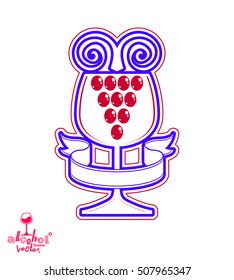 Ilustración vectorial del tema de la bodega. Estilizado y vacío de vidrio con vid de uva y cinta simple, símbolo de racemación mejor utilizado en publicidad y diseño gráfico.