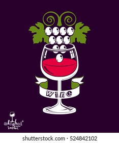 Winery theme vector illustration. Stylized wineglass with grapes vine, racemation symbol best for use in advertising and graphic design.