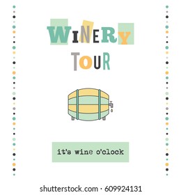 Winery tour vector vertical banner template. The tour announcement. For travel agency products, tour brochure, excursion banner. Simple mono linear modern design.