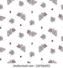 Winery vector seamless pattern with grape icon line style for wine label design. Bunch of grapes wine packaging outline style burgundy color on white.