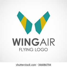 Wing air of flying abstract vector and logo design or template sky ribbon business icon of company identity symbol concept
