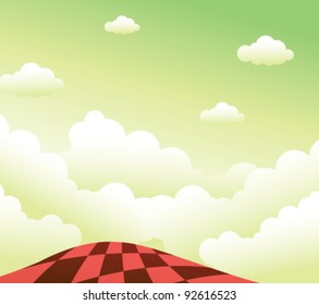 Wing of the airplane under the clouds