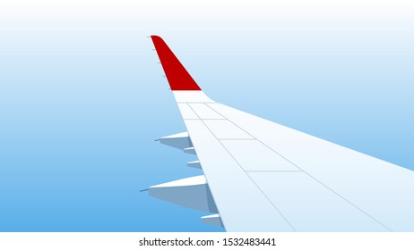 Wing of an airplane. The view from an airplane window. Vector illustration